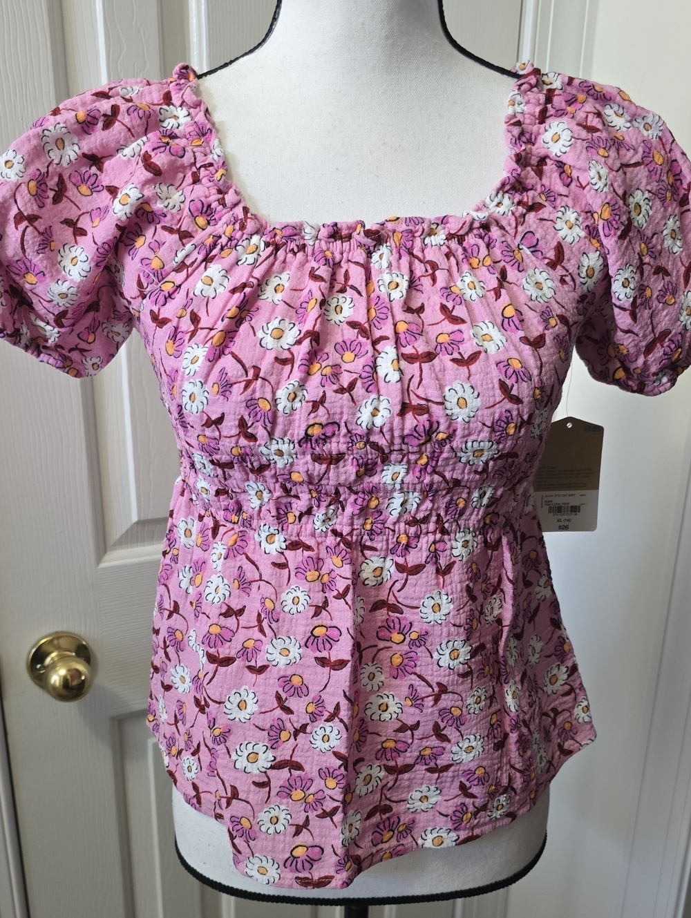 THEREABOUTS BRAND GIRL'S PINK FLORAL SHORT SLEEVES TOP SIZE XL 16